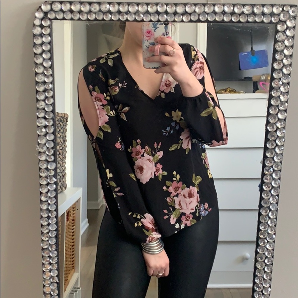 Black floral blouse